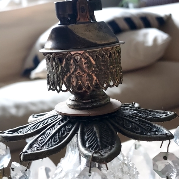 Vintage Hollywood regency style shabby chic crystal chandelier marble glass deco - Picture 14 of 16